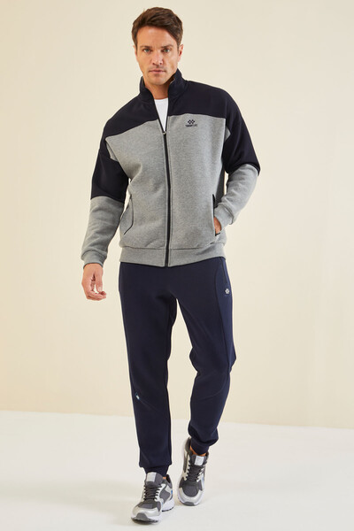 Tommylife Wholesale Gray Melange Zippered Men's Sweatshirt - 88314 - Thumbnail