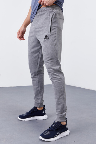 Tommylife Wholesale Gray Melange Zippered Pocket Slim Fit Jogger Men's Sweatpants - 84343 - Thumbnail