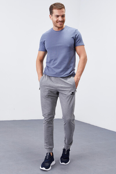 Tommylife Wholesale Gray Melange Zippered Pocket Slim Fit Jogger Men's Sweatpants - 84343 - Thumbnail