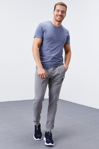 Tommylife Wholesale Gray Melange Zippered Pocket Slim Fit Jogger Men's Sweatpants - 84343 - Thumbnail