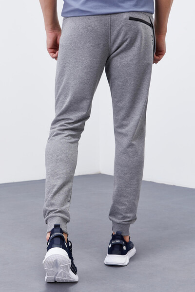 Tommylife Wholesale Gray Melange Zippered Pocket Slim Fit Jogger Men's Sweatpants - 84343 - Thumbnail