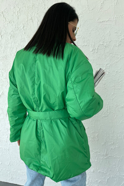 Tommylife Wholesale Green Belted Pocket Detailed Women's Coat - 02054 - Thumbnail