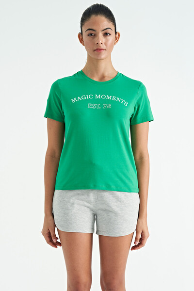 Tommylife Wholesale Green O-Neck Standard Fit Women's T-shirt - 02269 - Thumbnail