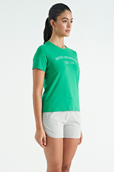 Tommylife Wholesale Green O-Neck Standard Fit Women's T-shirt - 02269 - Thumbnail