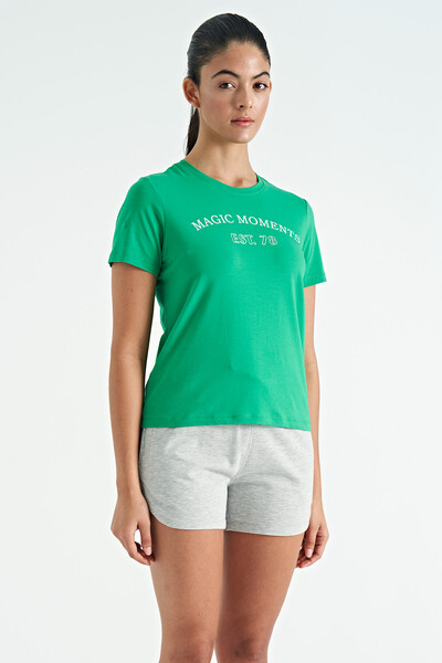 Tommylife Wholesale Green O-Neck Standard Fit Women's T-shirt - 02269 - Thumbnail