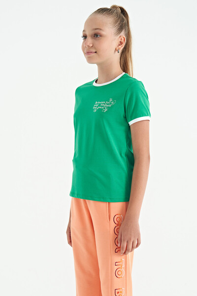 Tommylife Wholesale Green Round Neck Comfy Short Sleevelu Girls T-Shirt - 75110 - Thumbnail