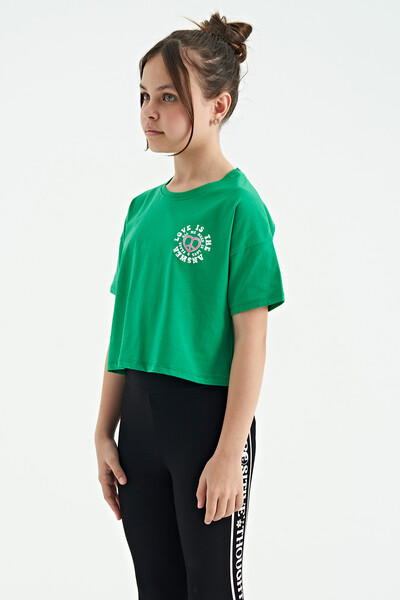 Tommylife Wholesale Green Round Neck Oversize Short Sleevelu Girls T-Shirt - 75126 - Thumbnail