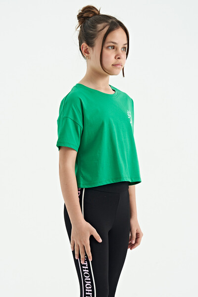 Tommylife Wholesale Green Round Neck Oversize Short Sleevelu Girls T-Shirt - 75126 - Thumbnail