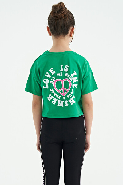 Tommylife Wholesale Green Round Neck Oversize Short Sleevelu Girls T-Shirt - 75126 - Thumbnail