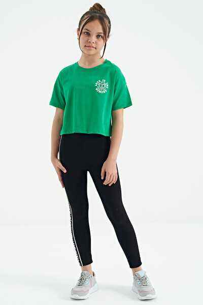 Tommylife Wholesale Green Round Neck Oversize Short Sleevelu Girls T-Shirt - 75126 - Thumbnail