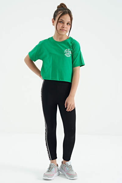 Tommylife Wholesale Green Round Neck Oversize Short Sleevelu Girls T-Shirt - 75126 - Thumbnail