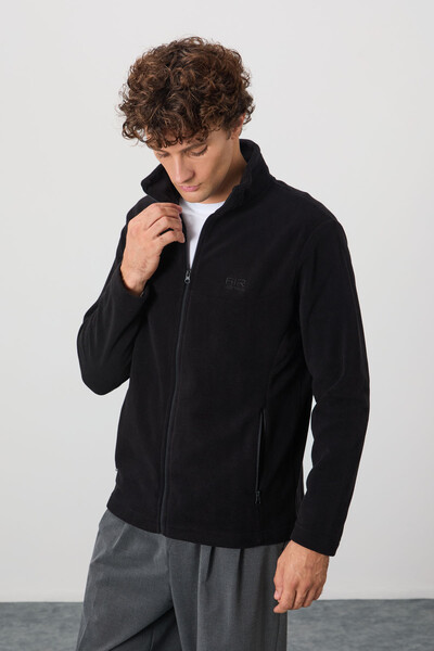 Tommylife Wholesale Hardy Stand Collar Standard Fit Men's Fleece Sweatshirt 88299 Black - Thumbnail