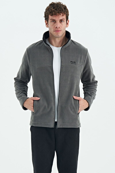 Tommylife Wholesale Hardy Stand Collar Standard Fit Men's Fleece Sweatshirt 88299 Dark Gray - Thumbnail