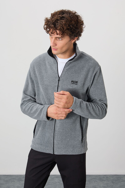 Tommylife Wholesale Hardy Stand Collar Standard Fit Men's Fleece Sweatshirt 88299 Gray Melange - Thumbnail