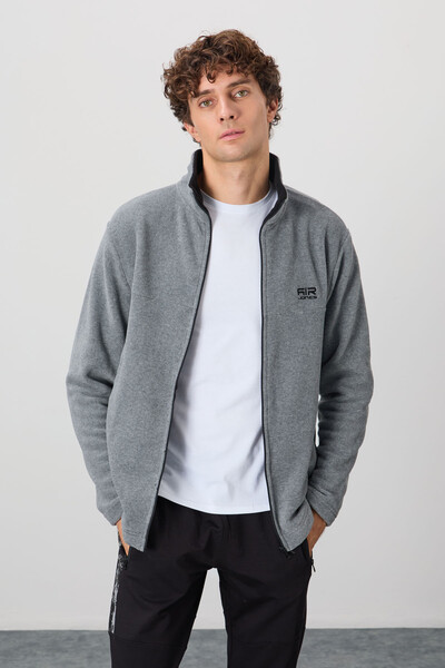 Tommylife Wholesale Hardy Stand Collar Standard Fit Men's Fleece Sweatshirt 88299 Gray Melange - Thumbnail