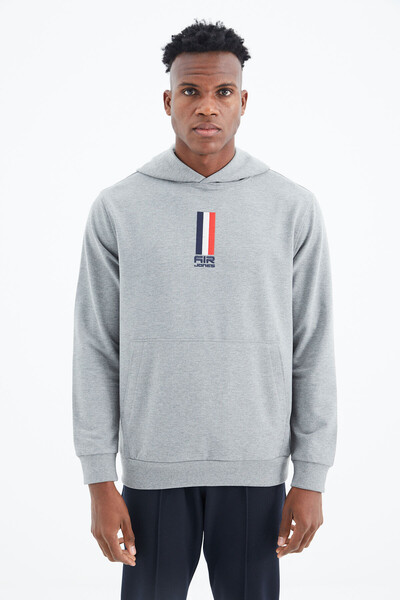 Tommylife Wholesale Harvey Hooded Standard Fit Men's Sweatshirt 88309 Gray Melange - Thumbnail