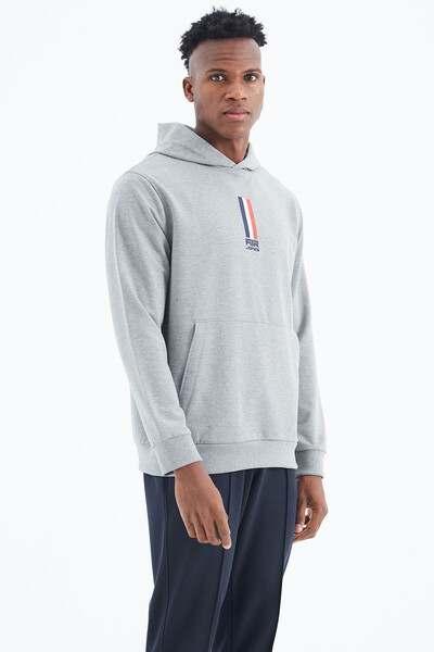 Tommylife Wholesale Harvey Hooded Standard Fit Men's Sweatshirt 88309 Gray Melange - Thumbnail