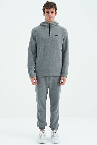 Tommylife Wholesale Hektor Standard Fit Hooded Men's Fleece Tracksuit Set 85227 Gray Melange - Thumbnail