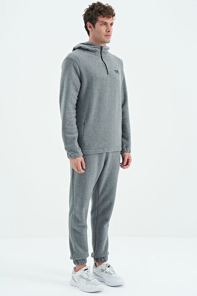 Tommylife Wholesale Hektor Standard Fit Hooded Men's Fleece Tracksuit Set 85227 Gray Melange - Thumbnail