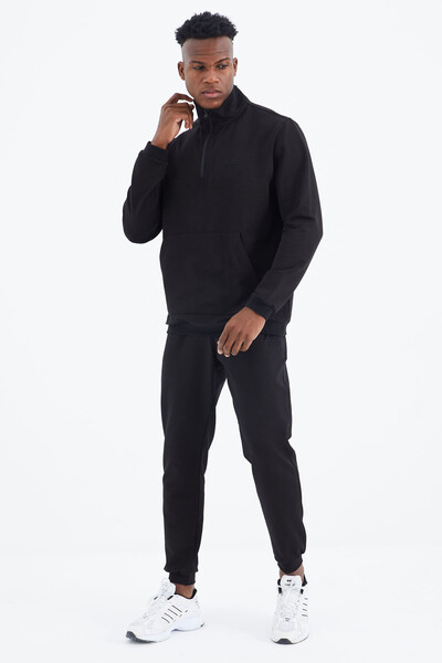 Tommylife Wholesale Herbert Standard Fit Stand Collar Men's Tracksuit Set 85233 Black - Thumbnail