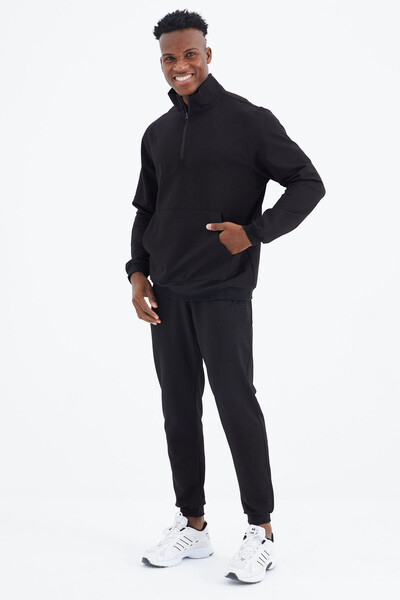 Tommylife Wholesale Herbert Standard Fit Stand Collar Men's Tracksuit Set 85233 Black - Thumbnail