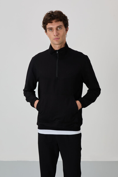 Tommylife Wholesale Herbert Standard Fit Stand Collar Men's Tracksuit Set 85233 Black - Thumbnail