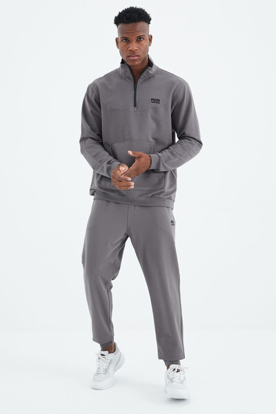 Tommylife Wholesale Herbert Standard Fit Stand Collar Men's Tracksuit Set 85233 Dark Gray - Thumbnail