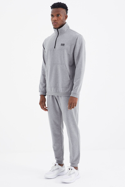 Tommylife Wholesale Herbert Standard Fit Stand Collar Men's Tracksuit Set 85233 Gray Melange - Thumbnail