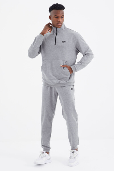 Tommylife Wholesale Herbert Standard Fit Stand Collar Men's Tracksuit Set 85233 Gray Melange - Thumbnail