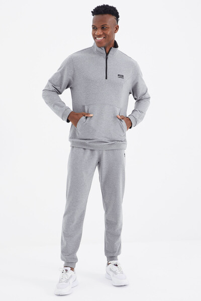 Tommylife Wholesale Herbert Standard Fit Stand Collar Men's Tracksuit Set 85233 Gray Melange - Thumbnail