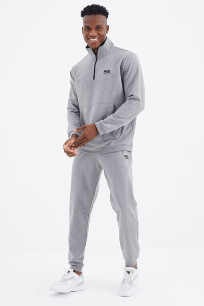 Tommylife Wholesale Herbert Standard Fit Stand Collar Men's Tracksuit Set 85233 Gray Melange - Thumbnail