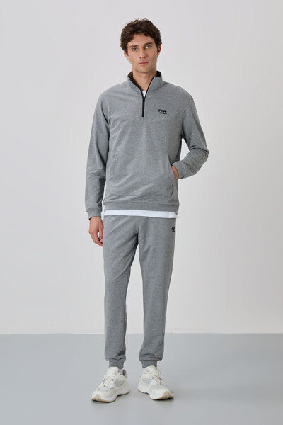 Tommylife Wholesale Herbert Standard Fit Stand Collar Men's Tracksuit Set 85233 Gray Melange - Thumbnail