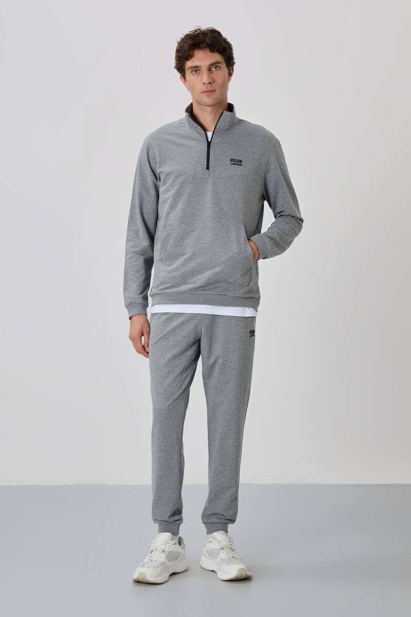 TOMMYLIFE - Tommylife Wholesale Herbert Standard Fit Stand Collar Men's Tracksuit Set 85233 Gray Melange