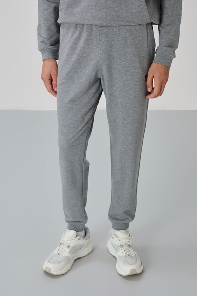 Tommylife Wholesale Herbert Standard Fit Stand Collar Men's Tracksuit Set 85233 Gray Melange - Thumbnail