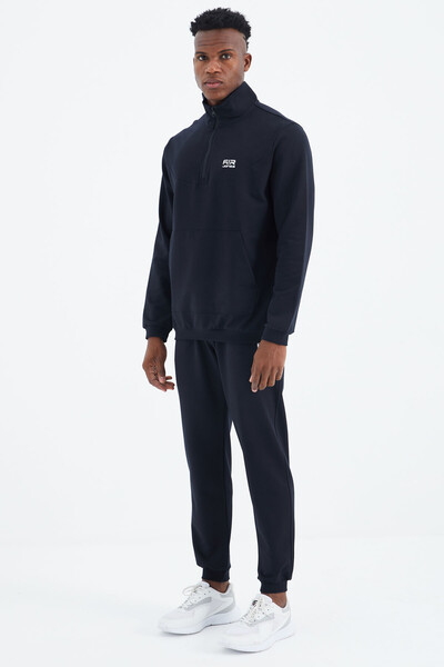 Tommylife Wholesale Herbert Standard Fit Stand Collar Men's Tracksuit Set 85233 Navy Blue - Thumbnail