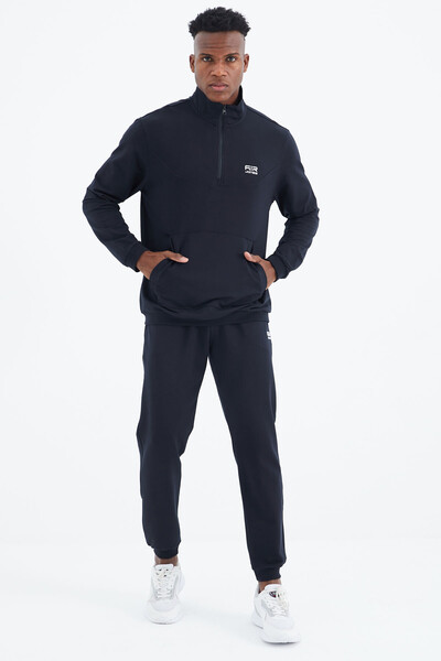 Tommylife Wholesale Herbert Standard Fit Stand Collar Men's Tracksuit Set 85233 Navy Blue - Thumbnail