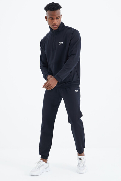 Tommylife Wholesale Herbert Standard Fit Stand Collar Men's Tracksuit Set 85233 Navy Blue - Thumbnail