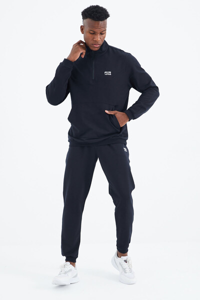 Tommylife Wholesale Herbert Standard Fit Stand Collar Men's Tracksuit Set 85233 Navy Blue - Thumbnail