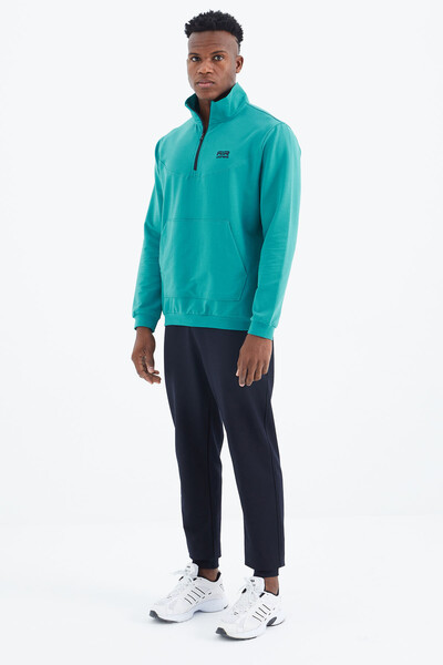 Tommylife Wholesale Herbert Standard Fit Stand Collar Men's Tracksuit Set 85233 Sea Green - Navy Blue - Thumbnail