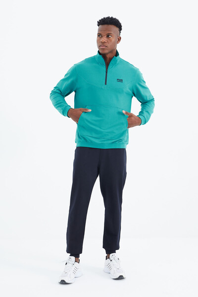 Tommylife Wholesale Herbert Standard Fit Stand Collar Men's Tracksuit Set 85233 Sea Green - Navy Blue - Thumbnail