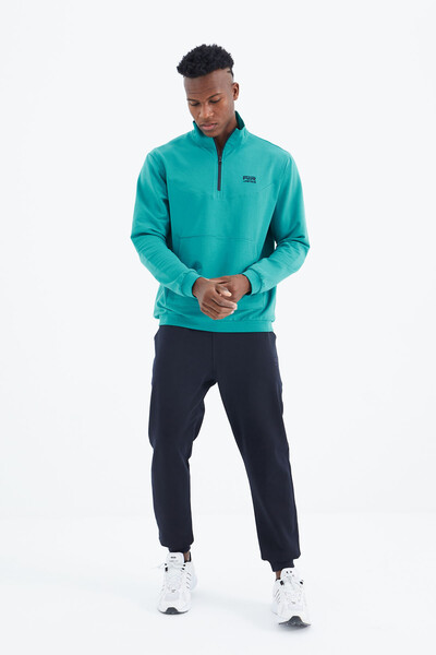 Tommylife Wholesale Herbert Standard Fit Stand Collar Men's Tracksuit Set 85233 Sea Green - Navy Blue - Thumbnail