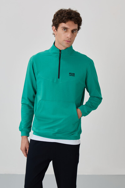 Tommylife Wholesale Herbert Standard Fit Stand Collar Men's Tracksuit Set 85233 Sea Green - Navy Blue - Thumbnail