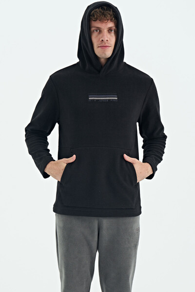 Tommylife Wholesale Hern Hooded Standard Fit Men's Fleece Sweatshirt 88301 Black - Thumbnail