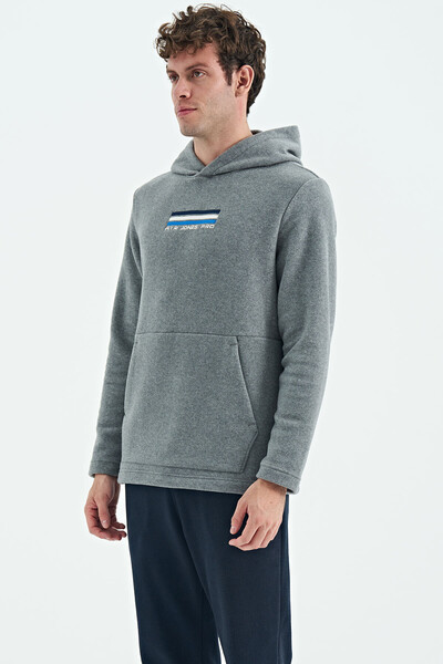 Tommylife Wholesale Hern Hooded Standard Fit Men's Fleece Sweatshirt 88301 Gray Melange - Thumbnail