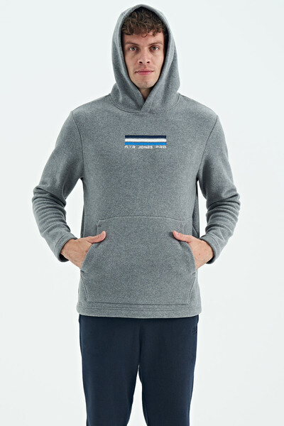 Tommylife Wholesale Hern Hooded Standard Fit Men's Fleece Sweatshirt 88301 Gray Melange - Thumbnail