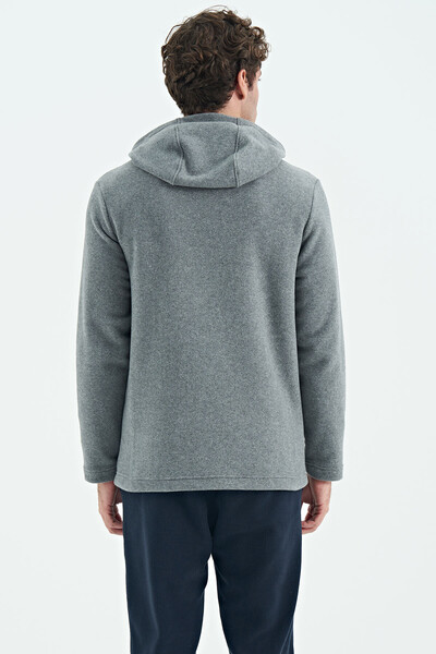 Tommylife Wholesale Hern Hooded Standard Fit Men's Fleece Sweatshirt 88301 Gray Melange - Thumbnail