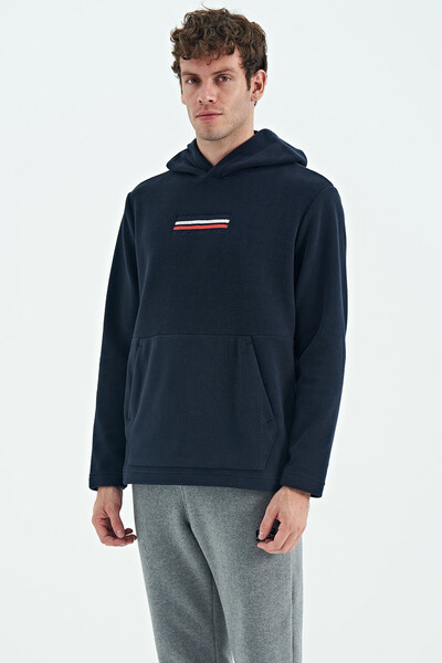 Tommylife Wholesale Hern Hooded Standard Fit Men's Fleece Sweatshirt 88301 Navy Blue - Thumbnail