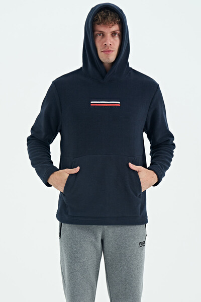 Tommylife Wholesale Hern Hooded Standard Fit Men's Fleece Sweatshirt 88301 Navy Blue - Thumbnail