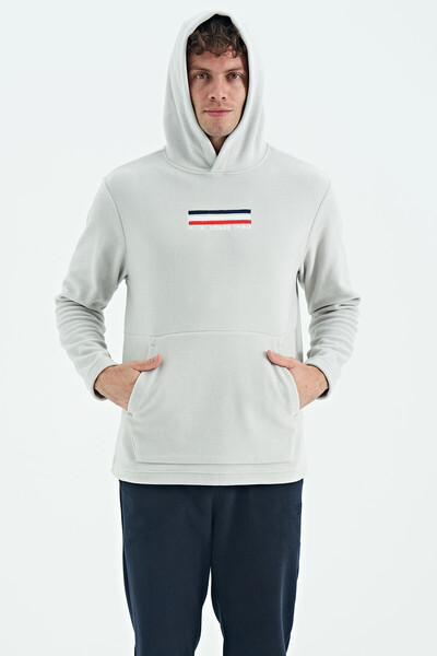 Tommylife Wholesale Hern Hooded Standard Fit Men's Fleece Sweatshirt 88301 Stone - Thumbnail