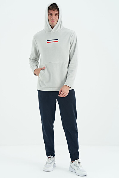 Tommylife Wholesale Hern Hooded Standard Fit Men's Fleece Sweatshirt 88301 Stone - Thumbnail